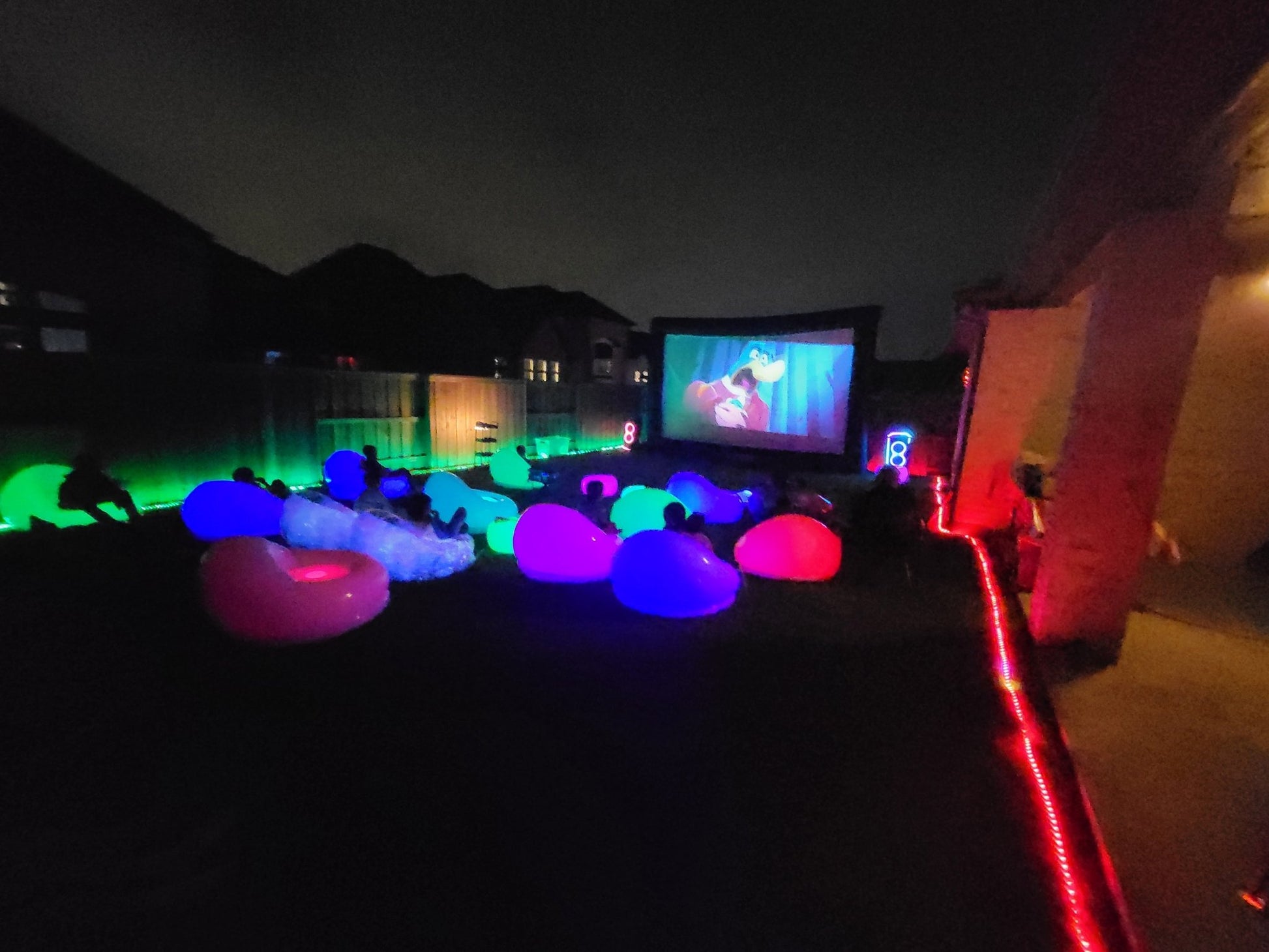 LED Perimeter Lighting for Backyard Movie Theater | Dallas Outdoor Movie Experience - Backyard Movie Theater