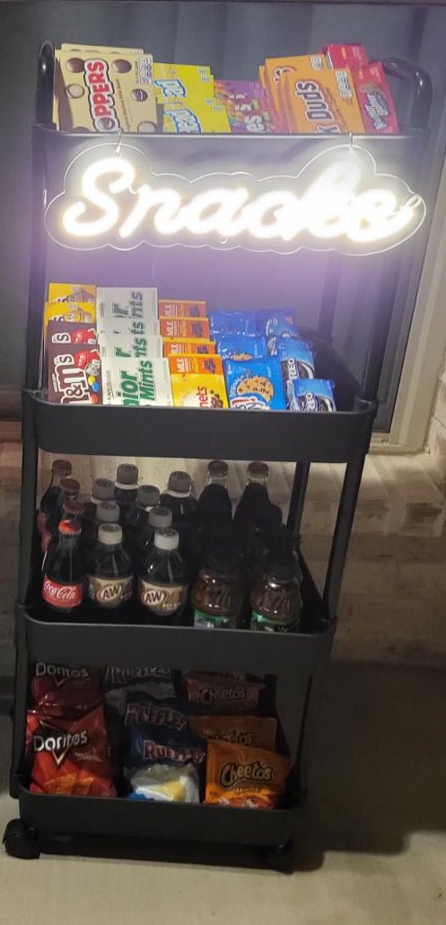 Snack Cart with LED Snacks Sign (Rental) - Backyard Movie Theater